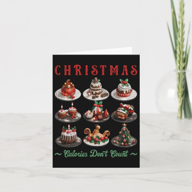 Tarjeta Navidades de pasteles navideños calorías no cuenta (Anverso)