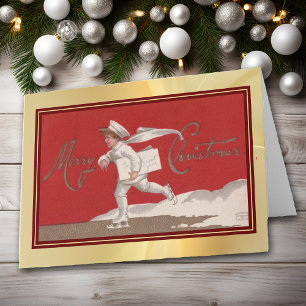 Tarjeta Navidades de patinaje Parto Vintage