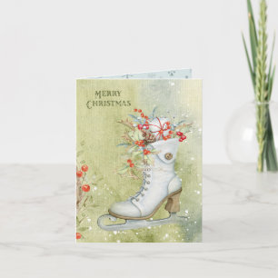 Tarjeta Navidades de patinaje sobre hielo blanco