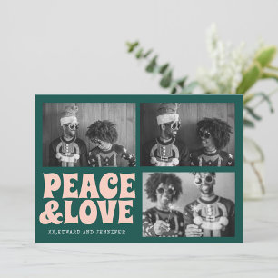 Tarjeta Navidades de Paz Verde y Rosa y Amor Foto