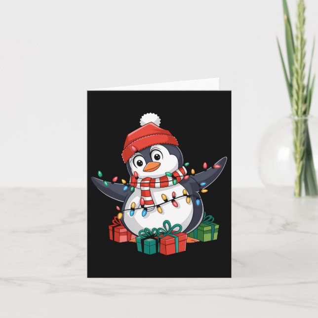 Tarjeta Navidades de Penguin Santa Lights - Penguin Lover (Anverso)