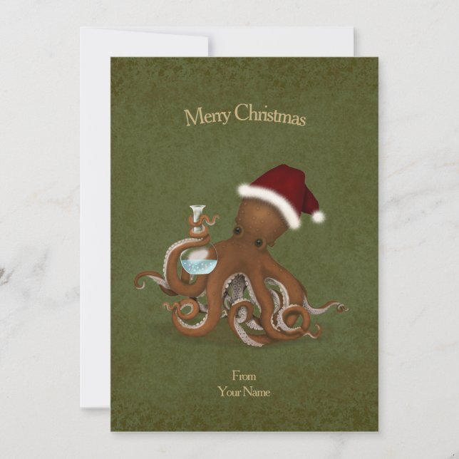 Tarjeta Navidades de pergamino de química Octopus (Anverso)