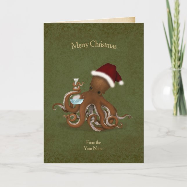 Tarjeta Navidades de pergamino de química Octopus (Anverso)