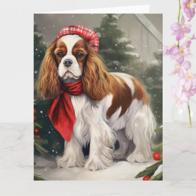 Tarjeta Navidades de Perro Cavalier King Charles Spaniel (Orquídea)