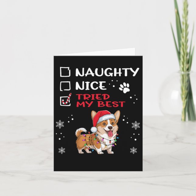 Tarjeta Navidades de perro de Cardigan Welsh Corgi Naughty (Anverso)
