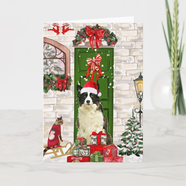 Tarjeta Navidades de Perro de Collie Fronterizo (Anverso)