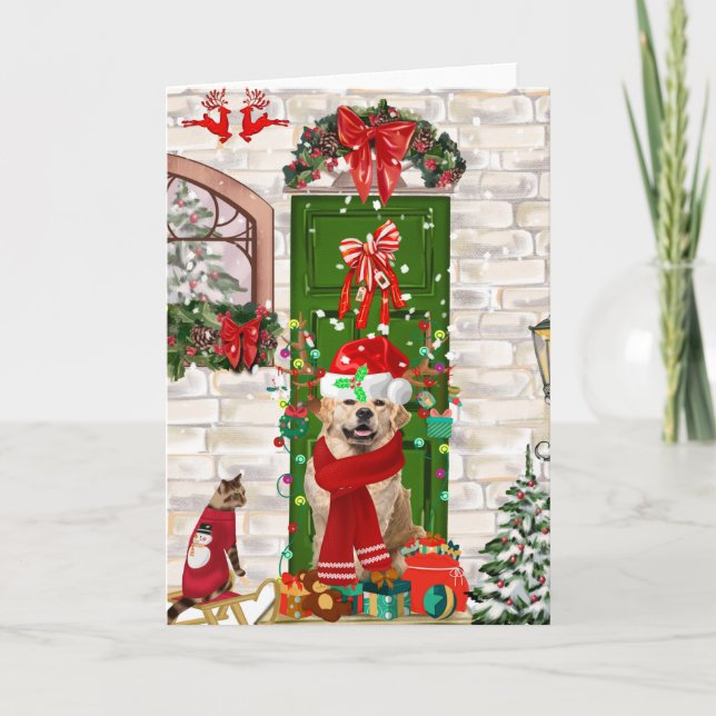Tarjeta Navidades de perro de Golden Retriever (Anverso)