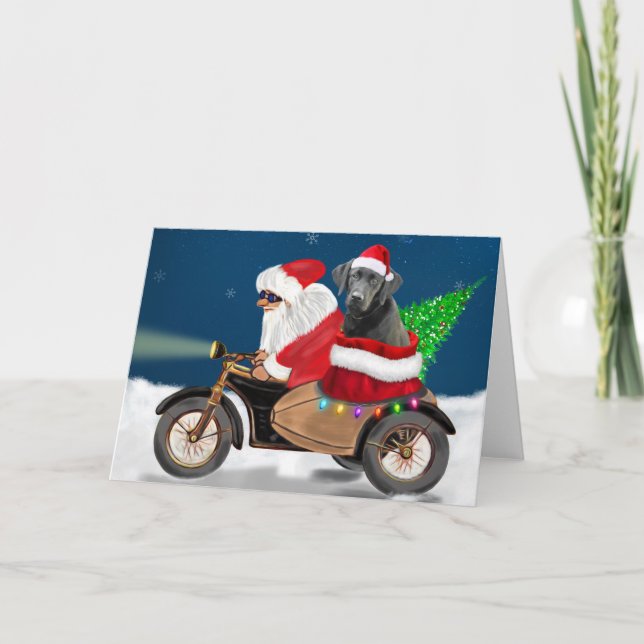 Tarjeta Navidades de perro de Labrador Negro Santa Claus (Anverso)