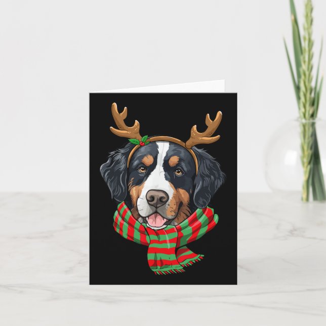 Tarjeta Navidades de Perro de Montaña de Berna Reindeer Sa (Anverso)