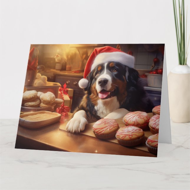 Tarjeta Navidades de Perro de Montaña de Bernese en vacaci (Anverso)