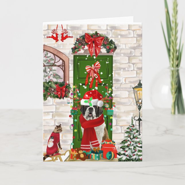Tarjeta Navidades de Perro de San Bernardo (Anverso)