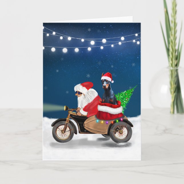 Tarjeta Navidades de perro Doberman Santa Claus (Anverso)