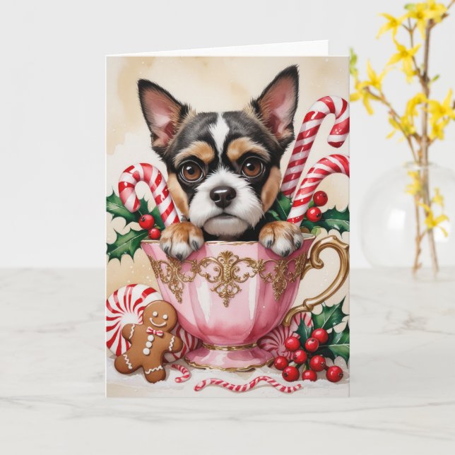 Tarjeta Navidades de Perro Griffon de Bruselas saludando (flor amarilla)