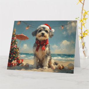 Tarjeta Navidades de perro lobo Playa Vintage