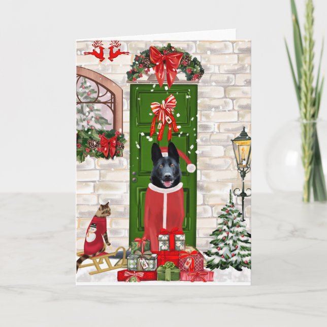 Tarjeta Navidades de perro pastor de Alemania negra (Anverso)