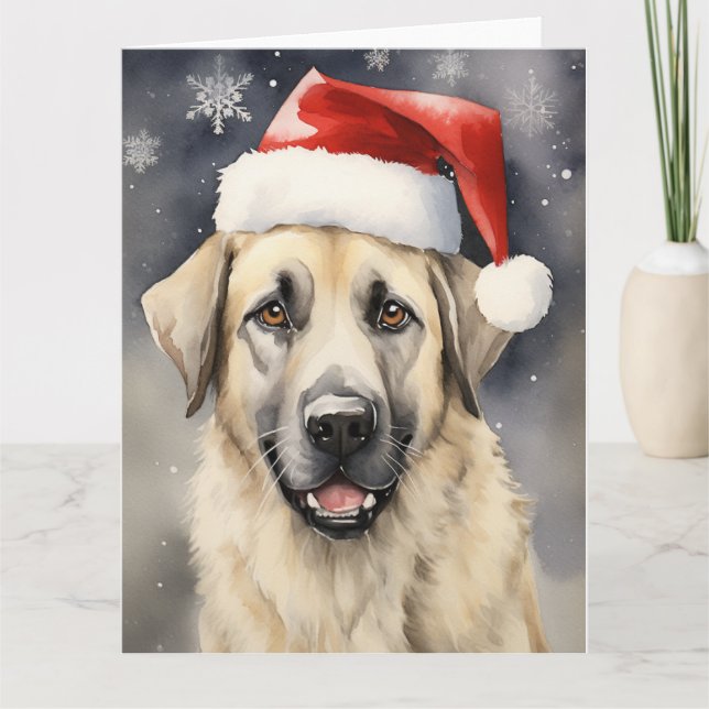 Tarjeta Navidades de perro pastor de Anatolia Santa Paws (Anverso)
