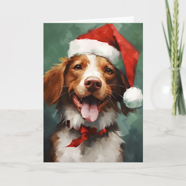 Tarjeta Navidades de perros de Bretaña pinchan arte (Anverso)
