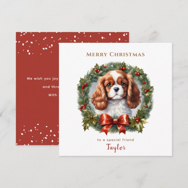 Tarjeta Navidades de perros de Cute Cavalier King Charles  (Anverso / Reverso)