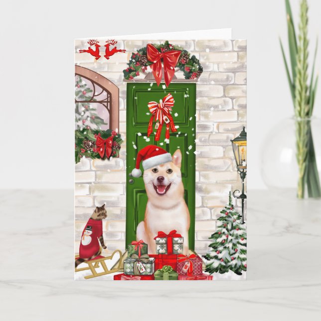 Tarjeta Navidades de Perros de Shiba Inu (Anverso)