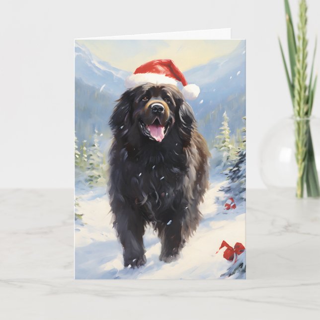 Tarjeta Navidades de perros de Terranova (Anverso)