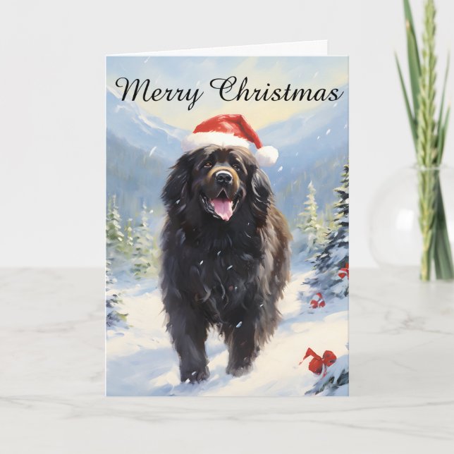 Tarjeta Navidades de perros de Terranova (Anverso)