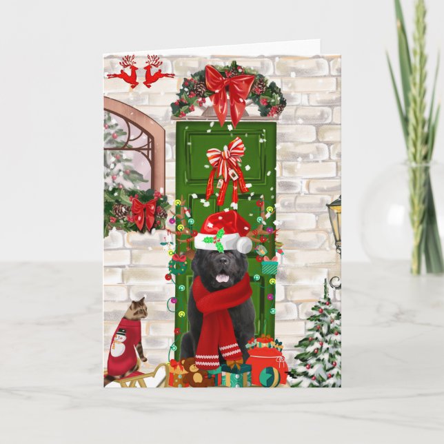 Tarjeta Navidades de perros de Terranova (Anverso)