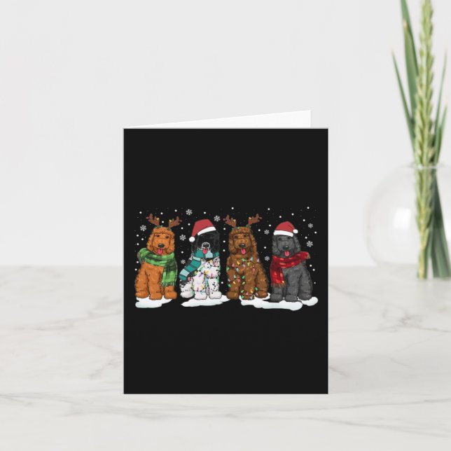 Tarjeta Navidades de perros Goldendoodle iluminan Doodle d (Anverso)