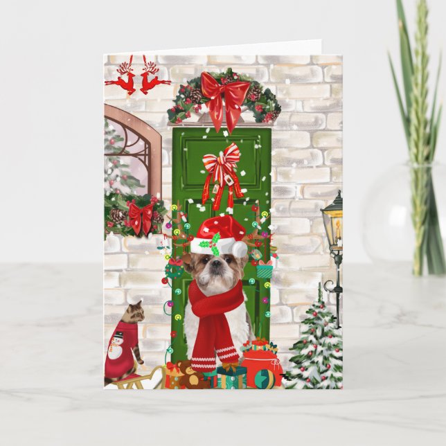 Tarjeta Navidades de perros Shih Tzu (Anverso)