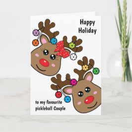 Tarjeta Navidades de pickleball con renos, texto personali
