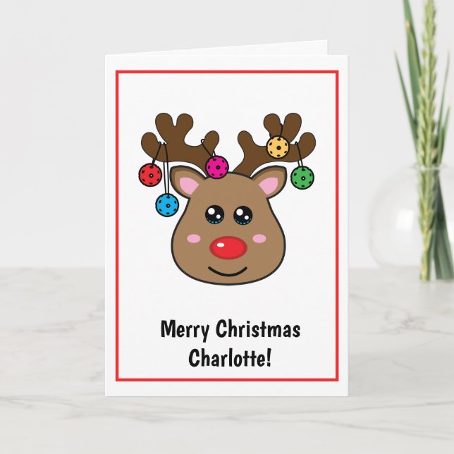 Tarjeta Navidades de pickleball Reindeer (Anverso)