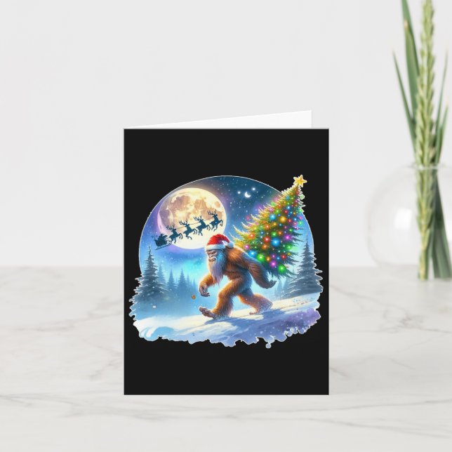 Tarjeta Navidades de pie de playa Santa Holiday Sasquatch  (Anverso)