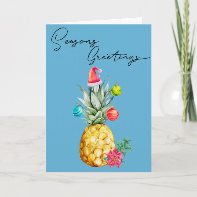 Tarjeta Navidades de piña tropical saluda a la temporada (Anverso)