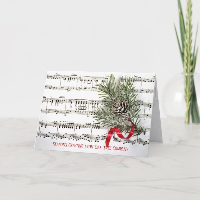 Tarjeta Navidades de pino con negocios de cinta roja (Anverso)