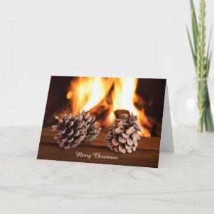 Tarjeta Navidades de pinos por chimenea