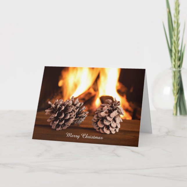 Tarjeta Navidades de pinos por chimenea (Anverso)
