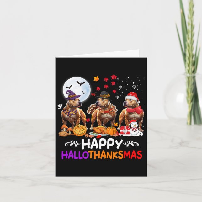 Tarjeta Navidades de Pitbull Dog Felices Hallothankmas Tha (Anverso)