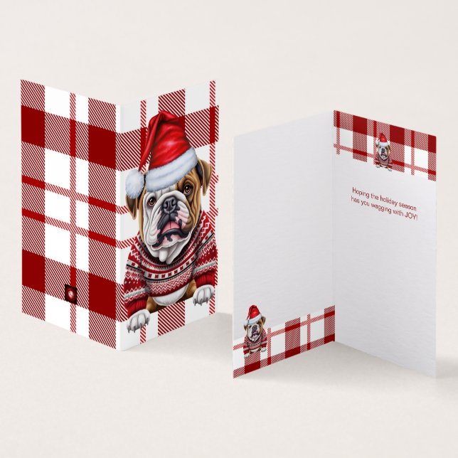 Tarjeta Navidades de plástico rojo y blanco Bulldog de vac (Interior y exterior)