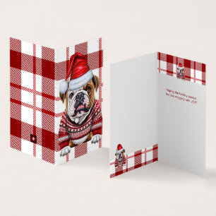 Tarjeta Navidades de plástico rojo y blanco Bulldog de vac