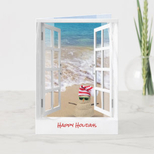 Tarjeta Navidades de playa tropicales cantan a Snowman