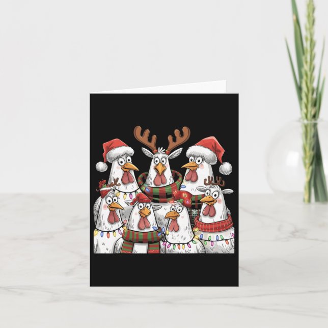 Tarjeta Navidades de pollo divertidos iluminan la granja a (Anverso)