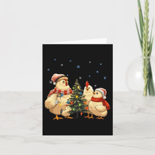 Tarjeta Navidades de pollo iluminan granja animal Graciosa (Anverso)