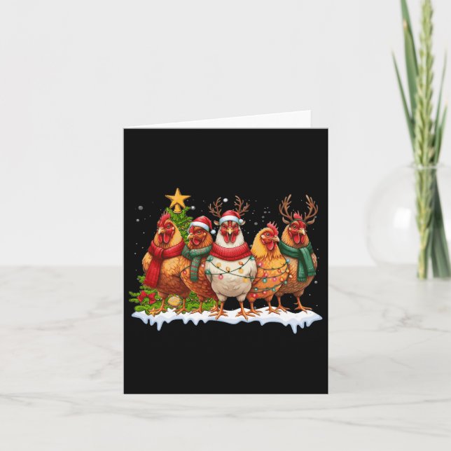 Tarjeta Navidades de pollo iluminan granjas animales Curas (Anverso)