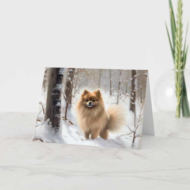 Tarjeta Navidades de Pomeranian Let It Snow (Anverso)