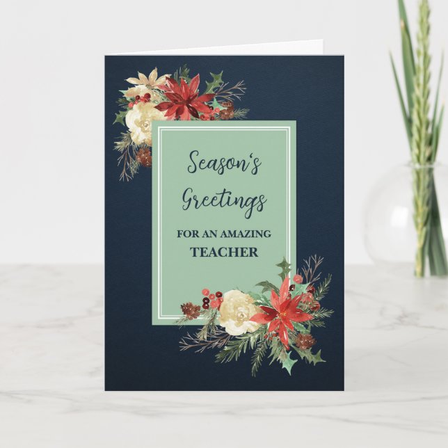 Tarjeta Navidades de profesores de flores rusticas de vaca (Anverso)