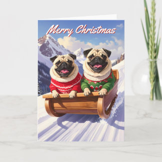 Tarjeta Navidades de Pugs Sled Ride