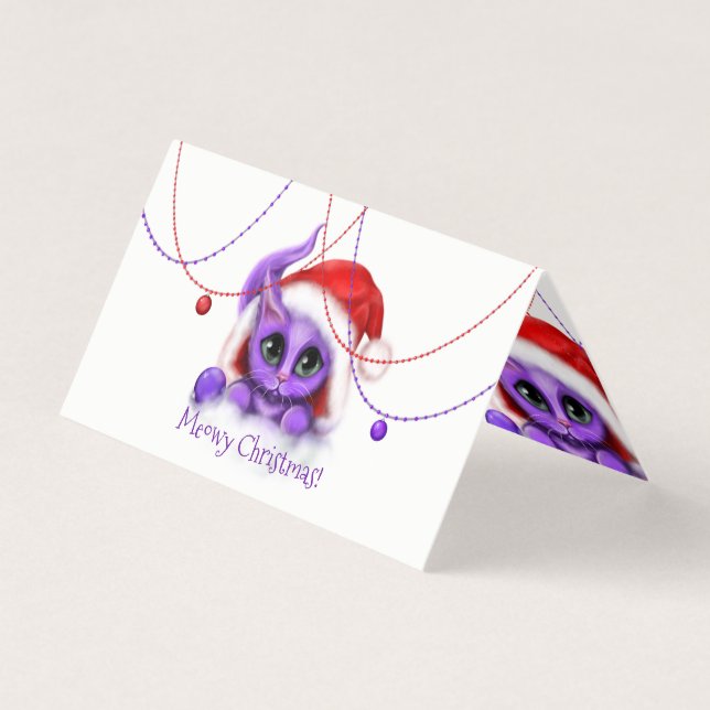 Tarjeta Navidades de Purple Kitty Santa Meowy (Anverso)