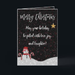 Tarjeta Navidades de Purpurinas de la Noche Cielo Blanco y<br><div class="desc">Esta tarjeta de bienvenida fiesta de Navidades con temática de snowman es un diseño muy bonito y genial para tu papelería de vacaciones. Cuenta con un purpurina blanco falso impreso con un gorra rojo y una bufanda junto a dos latas de caramelo encima de la nieve purpurina blanca. El cielo...</div>