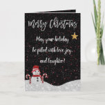 Tarjeta Navidades de Purpurinas de la Noche Cielo Blanco y<br><div class="desc">Esta tarjeta de bienvenida fiesta de Navidades con temática de snowman es un diseño muy bonito y genial para tu papelería de vacaciones. Cuenta con un purpurina blanco falso impreso con un gorra rojo y una bufanda junto a dos latas de caramelo encima de la nieve purpurina blanca. El cielo...</div>