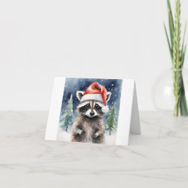 Tarjeta Navidades de Raccoon Santa Hat