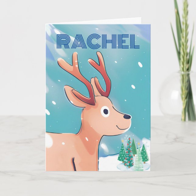 Tarjeta Navidades de Rachel Cute Baby Deer en la Nieve (Anverso)